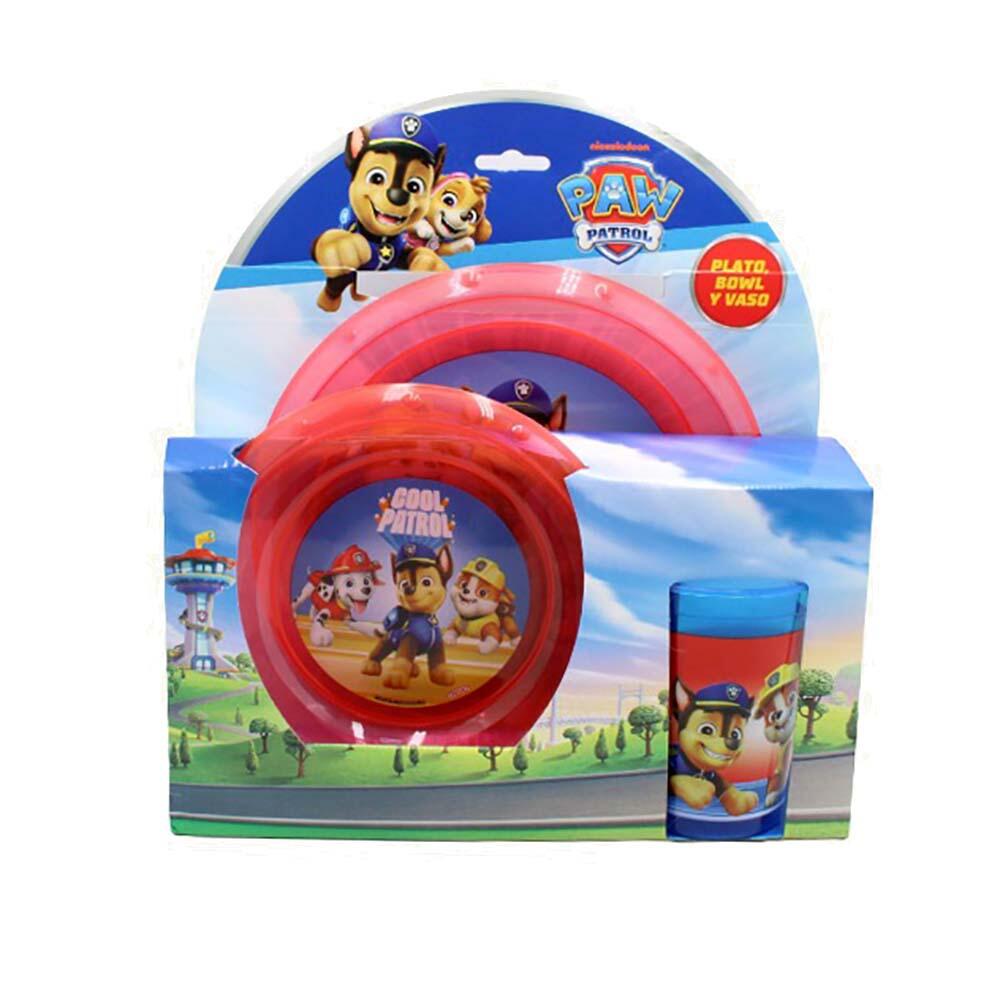Set plato 22cm bowl 17cm y vaso 350ml  paw Patrol 3/12/24